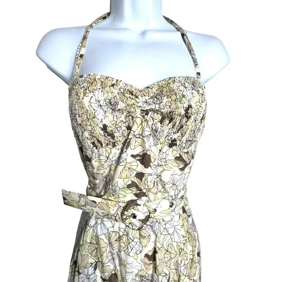 SWF Halter Maxi Dress Tencel Floral Smocked Bust size Medium
